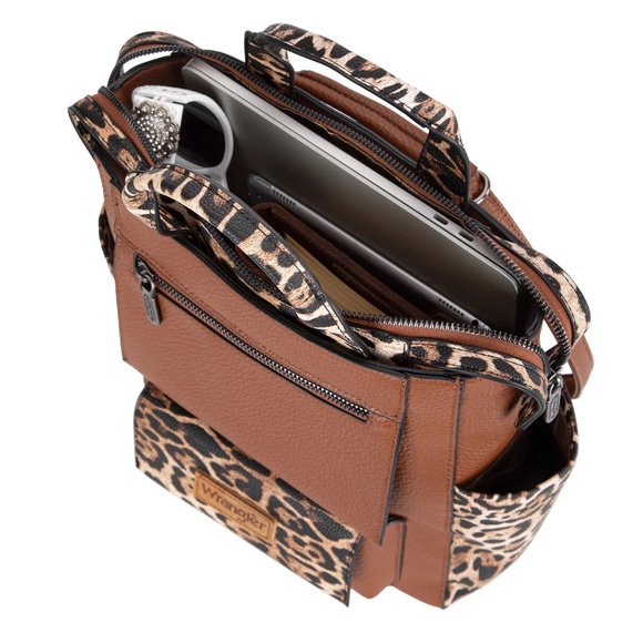 Wrangler Leopard Print Tote/Shoulder Bag Convertible Backpack - Leopard - Picture 5 of 5